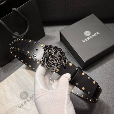 Versace width 4.0Cm New leather belt, decorated with the classic Versace Medusa