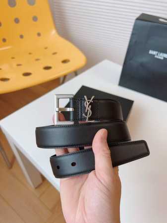 ysl Flat Top Calf Leather Soft Belt 3.0Cm Square Pin Copper Buckle Cassandre - Click Image to Close