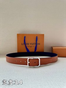 3.4" wide: This Taurillon leather belt features a metal belt loop with an LV log