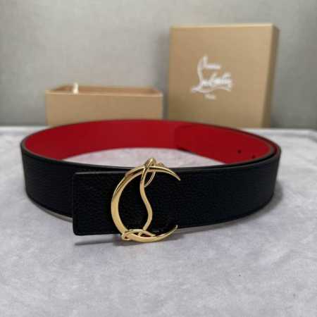 With Box 3.8 Width Christian Louboutin Men's Ricky Iconic Logo Buckle Black Belt - Click Image to Close