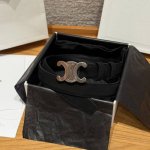 Celine Triomphe Medium Belt. This belt is made of suede cowhide leather with a s
