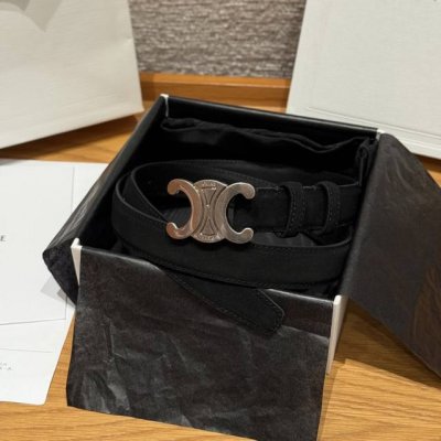 Celine Triomphe Medium Belt. This belt is made of suede cowhide leather with a s