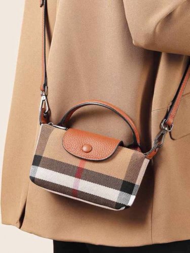 Burberry mobile phone bag, classic plaid canvas splicing cowhide, crossbody bag,