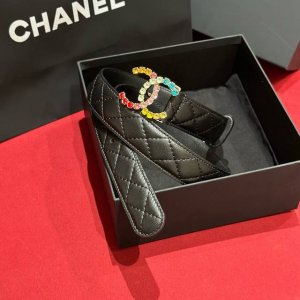 Chanel 24C colorful rhinestone logo buckle brass metal imported fetal cowhide be