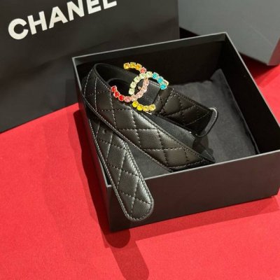 Chanel 24C colorful rhinestone logo buckle brass metal imported fetal cowhide be