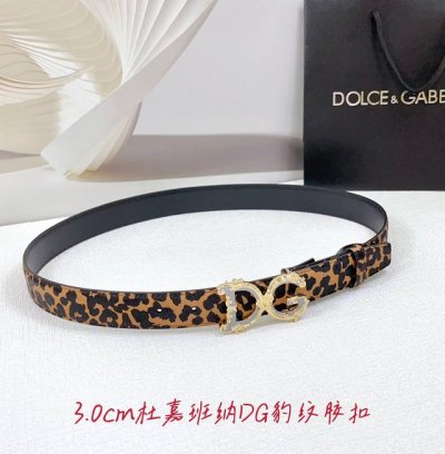 Special 3.0Cm Dolce & Gabbana D&G Belt, Leopard Print Surface And Plain Bottom,