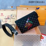 Belt and Clutch 2-Piece Set. Louis L belt features an original cowhide belt wit