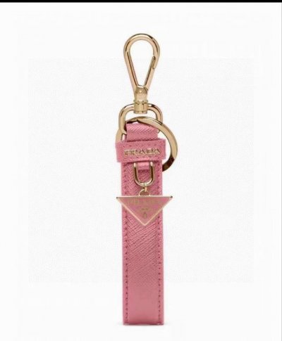 Prada keychain official website model, triangle brand pendant leather ring keych
