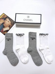 with packaging 4 pairs per box Chanel classic letter logo pure cotton mid-tube