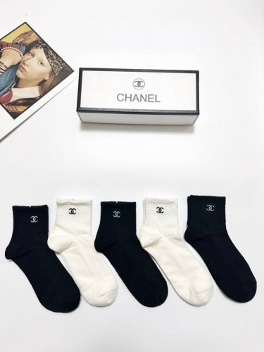 comes with packaging 5 pairs per box Chanel classic letter logo pure cotton sho