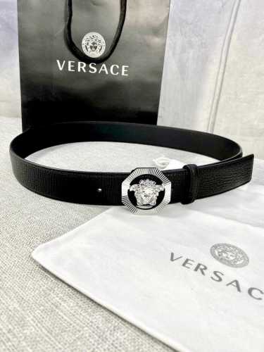 Width: 4.0 Cm Versace Omnia Pattern Belt Adorned With The Iconic Versace Medusa