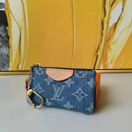 Color: Blue Size: 12x7x1.5 Denim The "Pochette Cle Card Key Holder" is made of