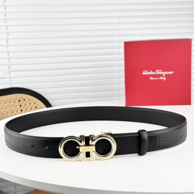 Ferragamo Belt, Double-Sided Full-Grain Leather, 3.5 Cm Adjustable, Authentic Ha