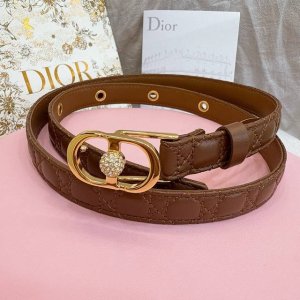 Dior lambskin embroidered women's fashion belt, 2cm smooth buckle with rhineston