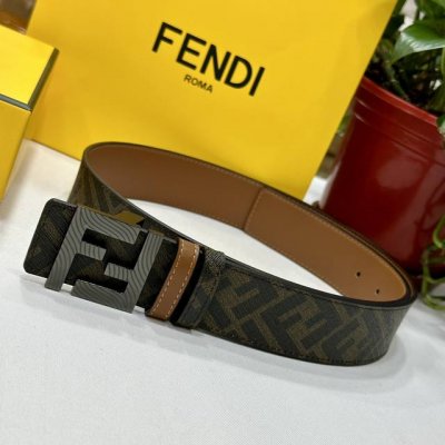 Fendi boutique style, 4.0cm wide, double-ring reversible belt, Ff snap fastener,