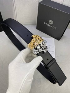 Width 4.0 Cm Versace This Soft Plain-Weave Leather Belt Features A Gold And Silv