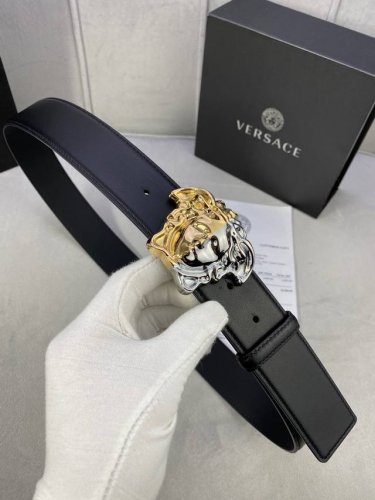 Width 4.0 Cm Versace This Soft Plain-Weave Leather Belt Features A Gold And Silv