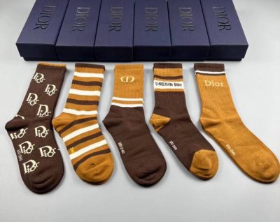 Special Dior Dior D new women's high socks, one box of five pairs of pure cotton