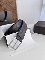 Bv wide men's belt, handmade with large plaid Intreccio woven Italian calfskin,