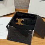Celine Triomphe Medium Belt. This belt is made of suede cowhide leather with a s