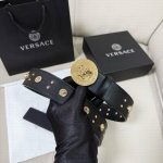Special Versace Width 4.0Cm New Smooth Belt Decorated With Round Rivets And Medu