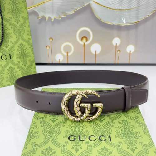 Gucci 4.0cm cracked copper buckle, snakeskin pattern, paired with double-sided t