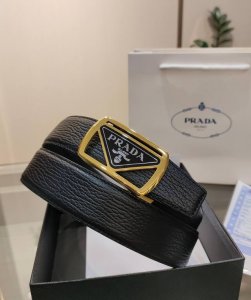 Prada Men's Automatic Belt - 34mm Width, Premium Steel Buckle, Soft to the Touch