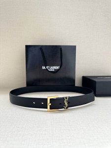 Width 3.0 Cm Saint Laurent Ysl Monogram Embossed Leather Square Buckle Narrow Be