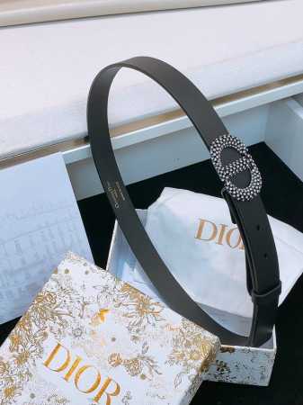 Dior Full Rhinestone Buckle Belt (DDD) This belt is crafted from smooth black ca - Click Image to Close