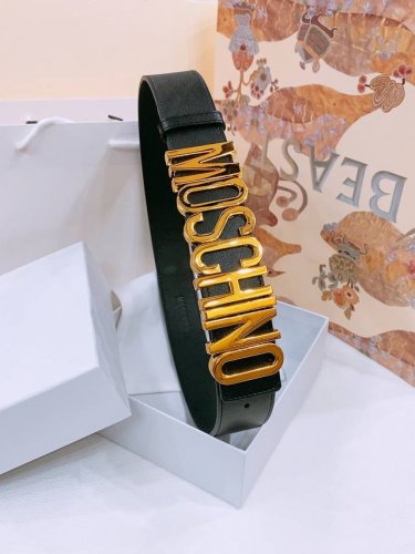 Moschino versatile letter buckle, double-sided first layer plain weave waistband