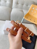 Celine Elegant Charm Taurillon leather belt. Unique design: polished metal pin b