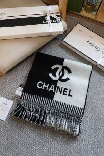 Chanel double stitch classic three-color scarf Original original label super fi
