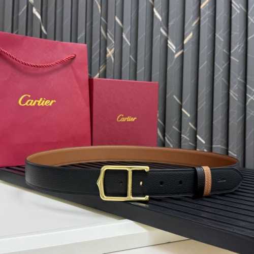 Special Palladium-Plated Pin Buckle Belt Cartier Logo Black And Brown Cowhide Do