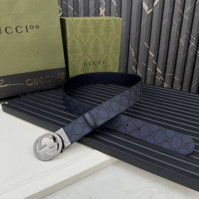 Gucci 627055 Facjt 8441 Dark Blue Supreme PVC Monogram Canvas Dark Blue Pigskin