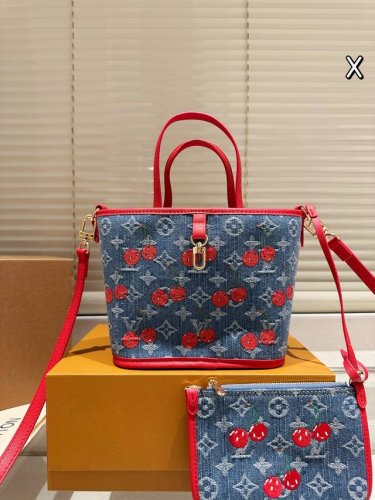 Original cloth Lv denim cherry Neverfull Bb Lv new super mini Neverfull Bb and m