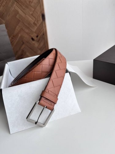 Bv New Men's Belt Handmade Large Grid Intrecciato Piccolo Woven Italian Calfskin