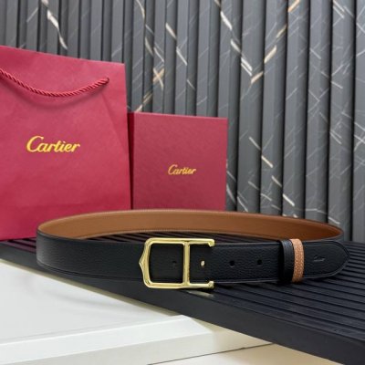 Special Palladium-Plated Pin Buckle Belt Cartier Logo Black And Brown Cowhide Do