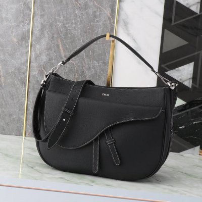 Oversized Di.Or Saddle Shoulder Bag Crafted from Luxurious, Soft Grained Leather