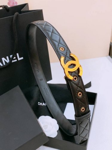 Chanel Logo Glossy classic Cc buckle brass gold metal 3.0Cm fine sheepskin belt