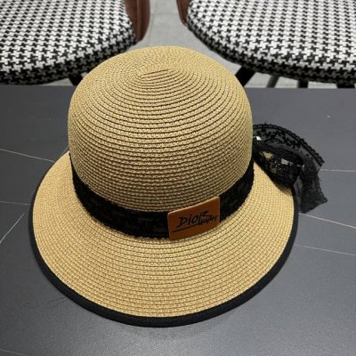 dior Dior Japanese Style Small Fresh Straw Flat Top Lace Sun Hat Sun Protecti