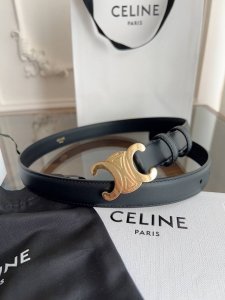 Celine women's belt, calfskin texture with unique Arc de Triomphe buckle, elegan