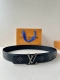 This Lv belt, size 4.0 wide, is made of smooth leather and is decorated with stu