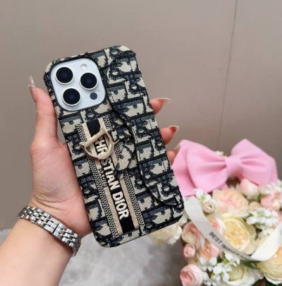 Iphone16 model has been updated Dior embroidered fabric wrist mobile phone case,