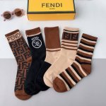 Package includes 5 pairs of Fendi double F logo mid-calf socks, made of pure co
