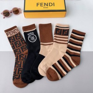 Package includes 5 pairs of Fendi double F logo mid-calf socks, made of pure co