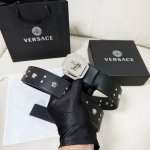 Special Versace Width 4.0Cm New Smooth Belt Decorated With Round Rivets And Medu