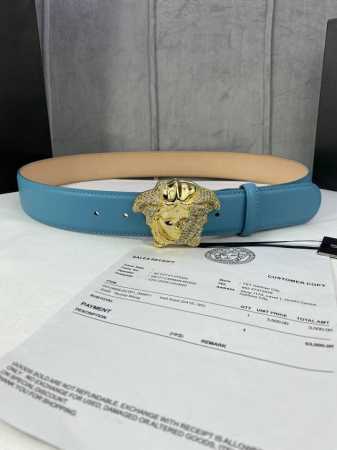 Width 4.0 Cm Versace This Soft Plain Leather Belt Features A Gold And Silver Two - Click Image to Close