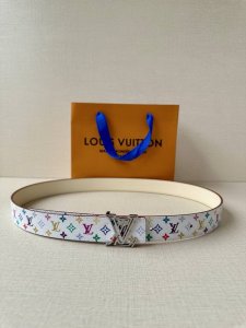 Special 3.0 Width Lv Double-Sided Belt Made Of Stitched Leather And Small Black
