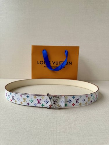 Special 3.0 Width Lv Double-Sided Belt Made Of Stitched Leather And Small Black