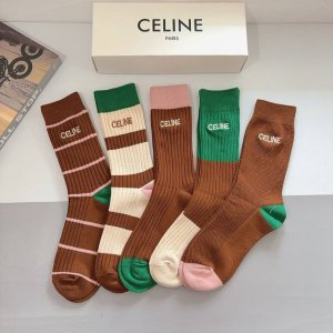Packaged with 5 pairs Celine new embroidered pure cotton knee-high socks, class